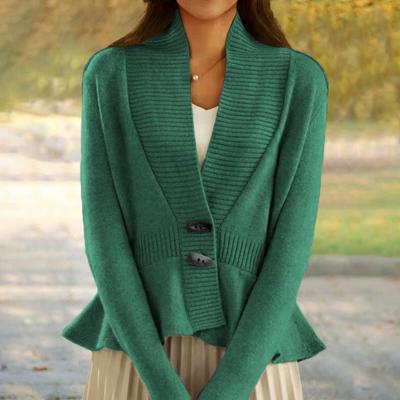 Tooxika Новый однотонный ретро вязаный кардиган женский свитер с V-образным вырезом и оборками по подолу