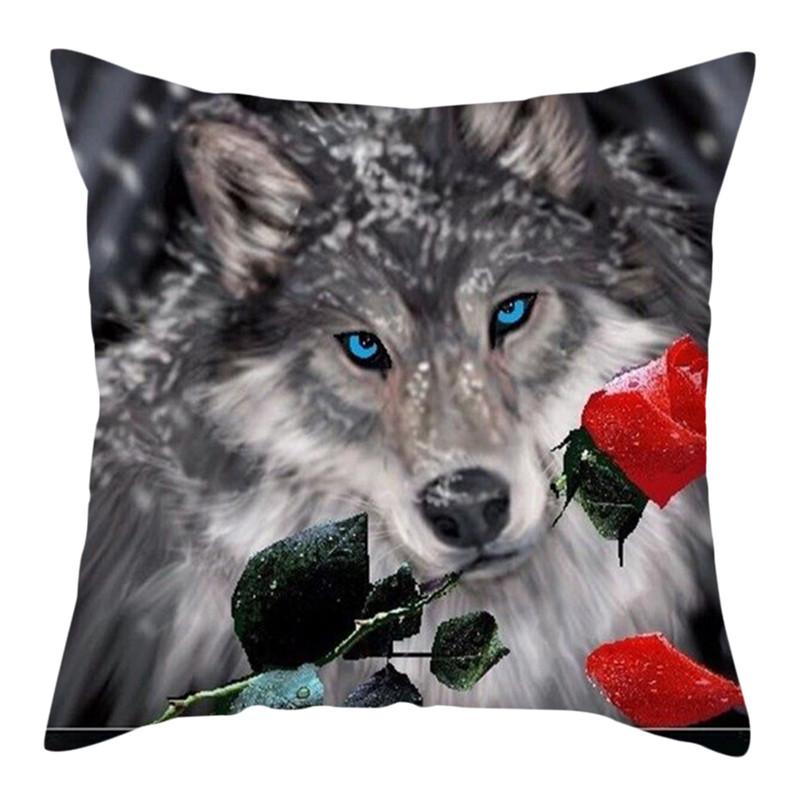 45x45cm Polyester Wildlife Print Cushion Cover Wolf King Photo Pillow Cover Home Sofa Decoration Pillowcase
