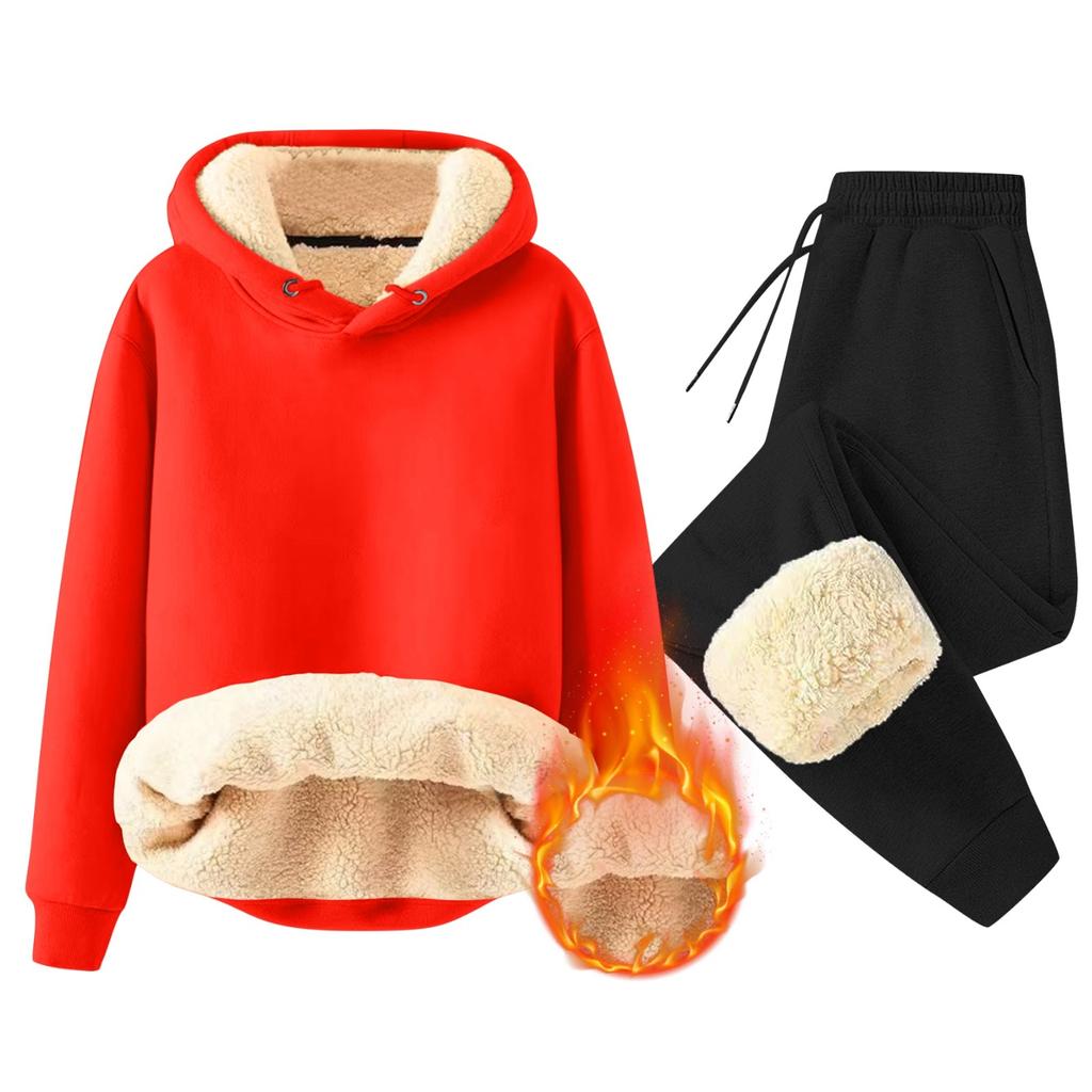 Set For Men 2 Piece Casual Long Sleeve Fleece Casual Fuzzy Hooded Pullover Warm Pant Winter Sport