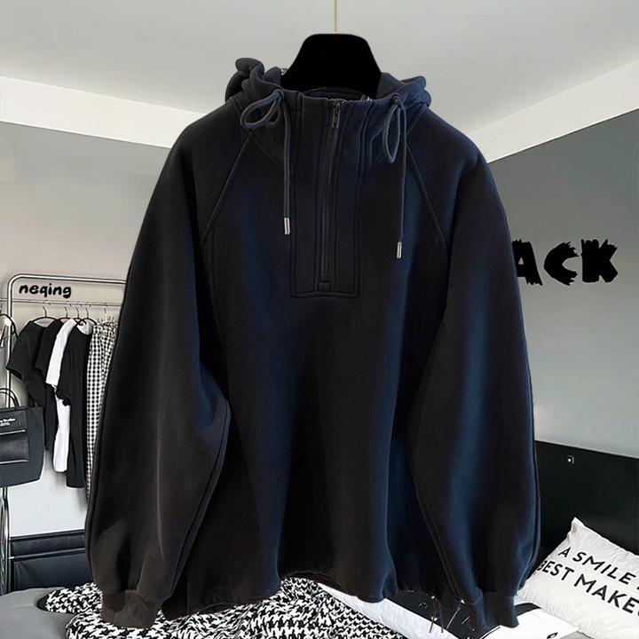 Высококачественный oversized худи с молнией до середины - Однотонный, дышащий, пэчворк-дизайн для весны и осени