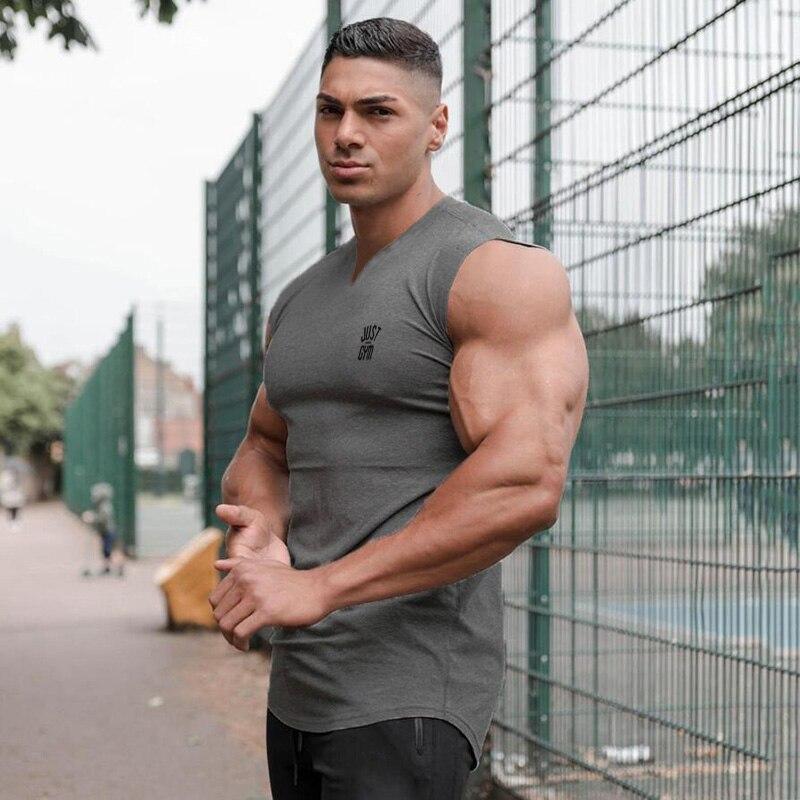 Muscleguys Модные модные топы, мужская футболка без рукавов, нижняя рубашка, простой жилет с v-образным вырезом