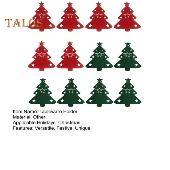 12Pcs Christmas Tableware Holder Flatware Bag Xmas Tree Cutlery Pockets Dinner Knife Fork Covers for Holiday Home Party Decorations