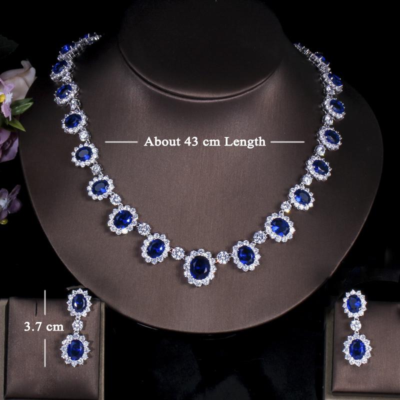 CMM High Quality Emerald Color Zirconia Women's Party Jewelry Earrings Necklace Set
