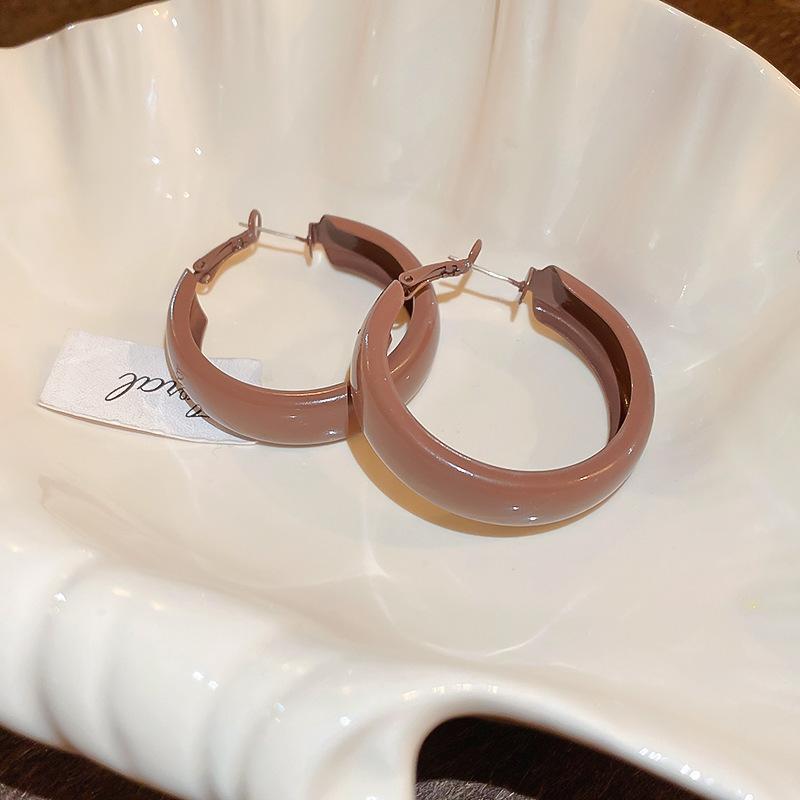 Maillard Style Coffee Colored Geometric Flower Heart Earrings Fashionable Temperament Earrings Retro High-end Earrings