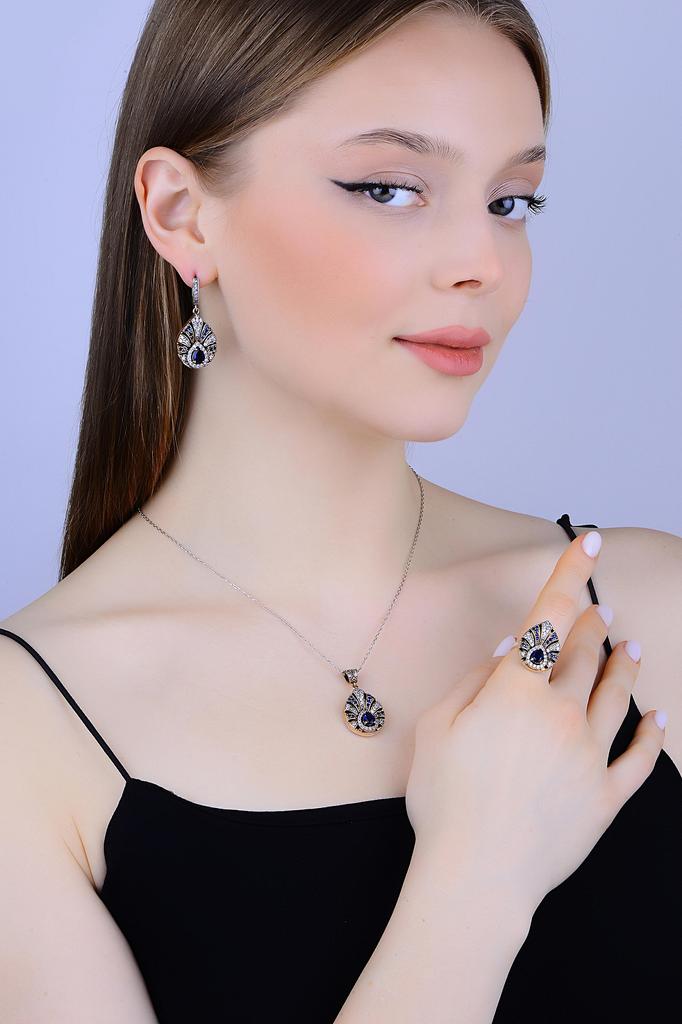 Изысканное серебряное кольцо с сапфировым камнем, серебряное кольцо в османском стиле, настоящее серебряное кольцо, уникальный подарок для женщин