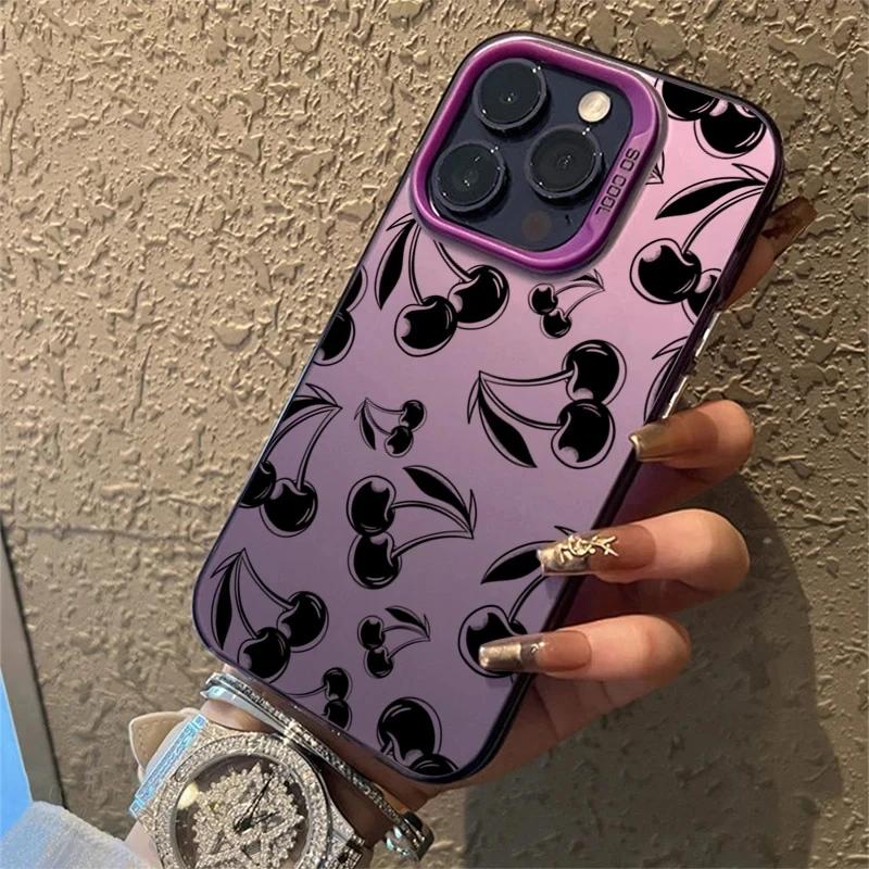 Милый матовый лазерный чехол для телефона с узором из черной вишни для iPhone 14 Pro Max Чехол iPhone 15 13 12 11 XS X XR 7 8 Plus Ударопрочная крышка