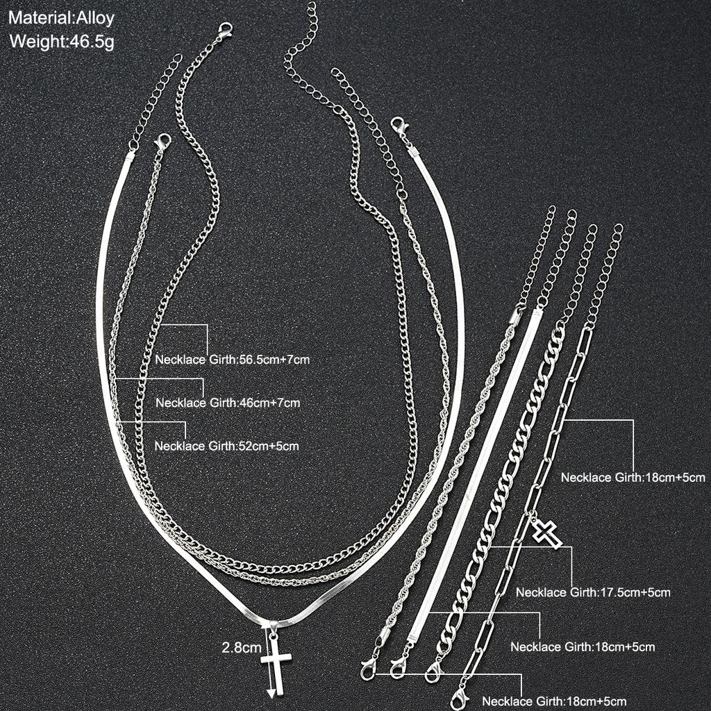 Комплект из 7 предметов в уличном стиле с ожерельем и браслетом из нержавеющей стали - модный аксессуар, подходит для повседневного ношения и вечеринок
