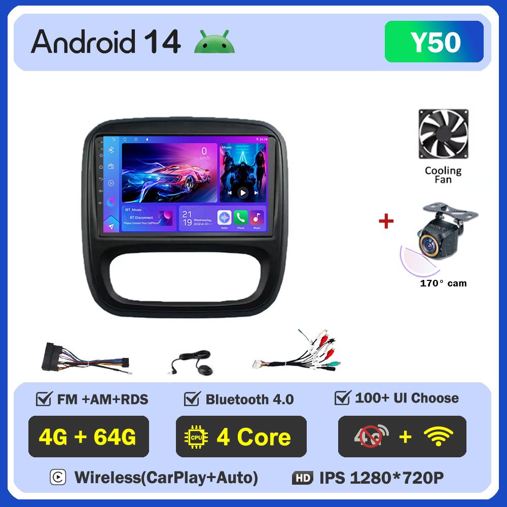 Android 14 интеллектуальные автомобильные системы для Renault Traffic 3 2014 - 2021 для Opel Vivaro B 2014 - 2018 автомобильный радиоплеер стерео головное устройство