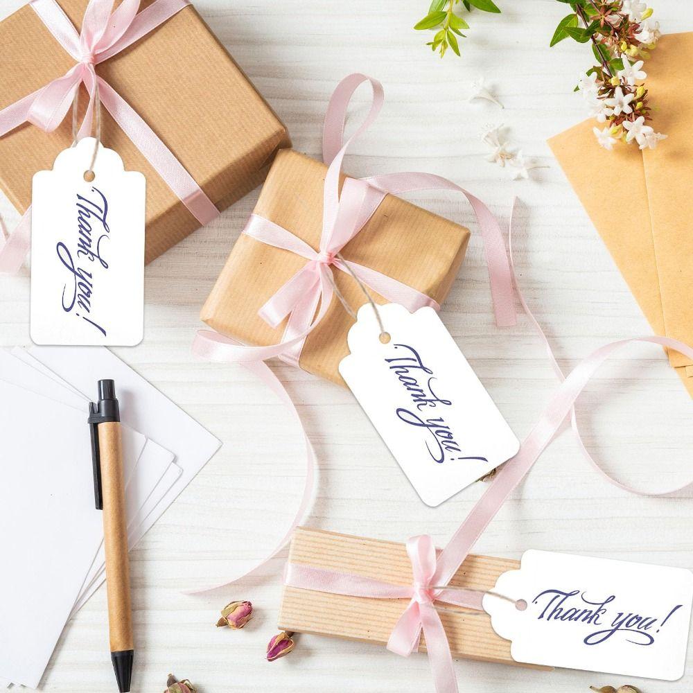 100Pcs Vintage DIY Scallop Label with String Kraft Paper Hang Tags Clothes Packaging