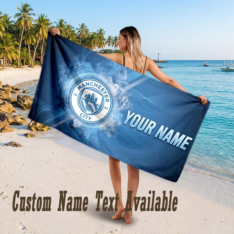 Manchester City Design Beach Towel Custom Text Large Towel for Beach Vacation