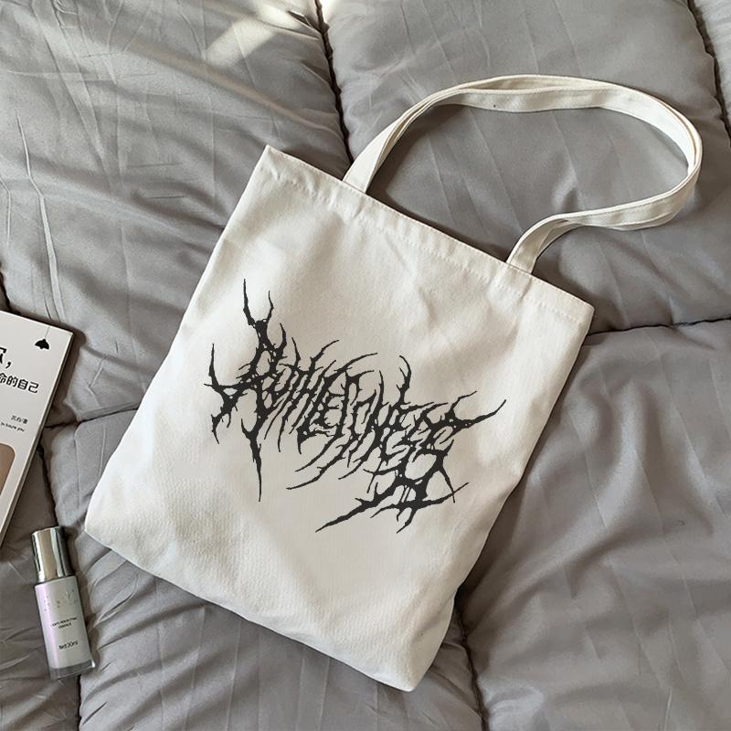 Готическая женская холщовая сумка с героями мультфильмов и буквами Harajuku, повседневная темная сумка-шоппер в стиле панк, новая забавная женская сумка на плечо в стиле хип-хоп