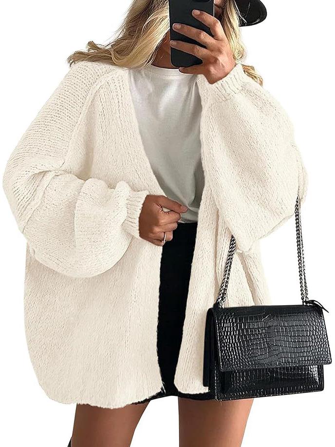 Женский вязаный кардиган оверсайз 2025 года с длинными рукавами-фонариками