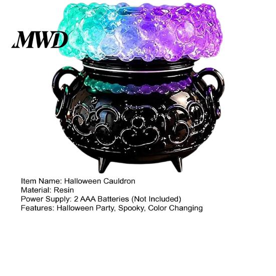 Witch Themed Table Centerpiece Halloween Cauldron LED Bubble Light, Light-up Candle Holder, Spooky Atmosphere Maker Color Changing Potion Lamp