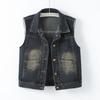 Retro Denim Vest Short Spring and Autumn Loose Sleeveless Waistcoat Vest Jacket