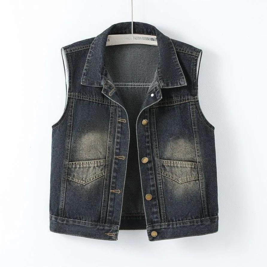 Retro Denim Vest Short Spring and Autumn Loose Sleeveless Waistcoat Vest Jacket