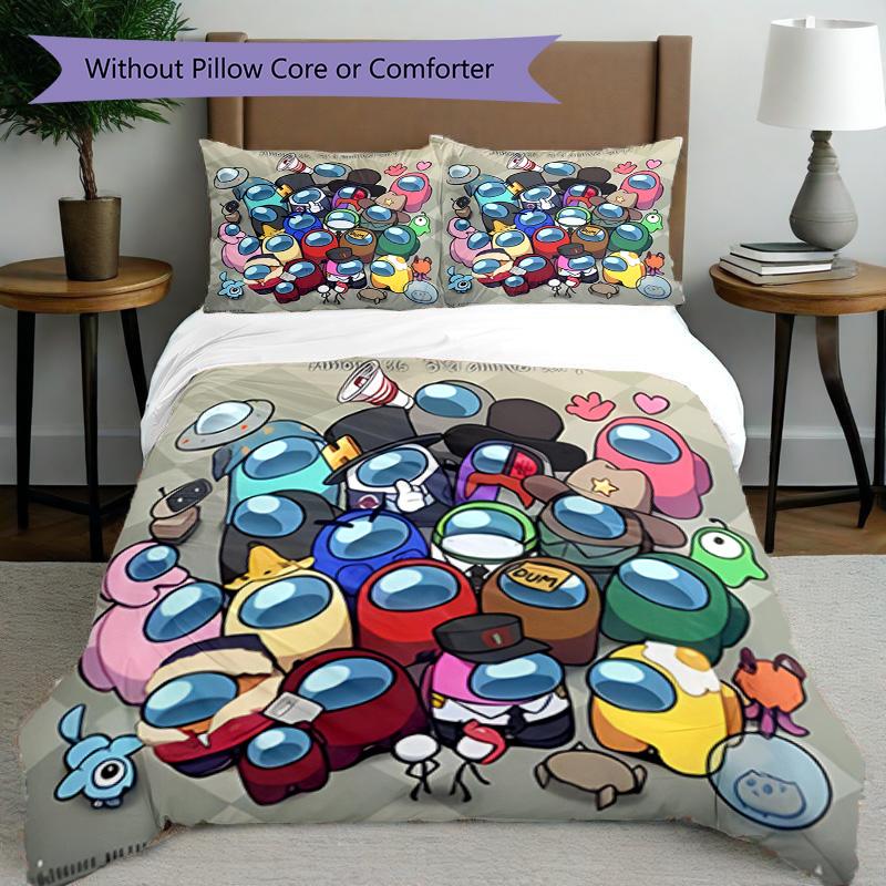 3pcs Duvet Cover Set (1*Duvet Cover + 2*Pillowcase, Without Core), Among Us Print Bedding Set, Bedroom Decor, All‑Season, Birthday Gift