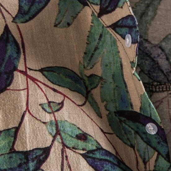 Men Shirt Stand Collar Short Sleeve Contrast Color Striped Single-breasted Loose Soft Mid Length