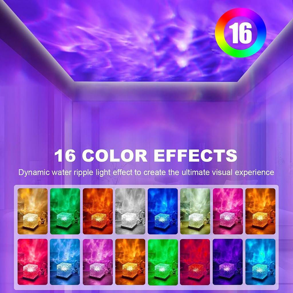 Лампа для проектора, проекторный свет, 16 цветов, плавно вращающееся пламя, водяной светильник, кубический ночник с пультом дистанционного управления