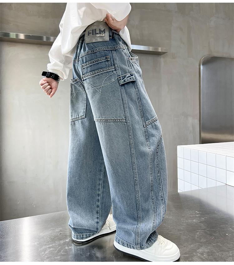 Boys' straight leg jeans 2026 spring new item, children's medium and large children's loose pants, boys' handsome spring and autumn pants
