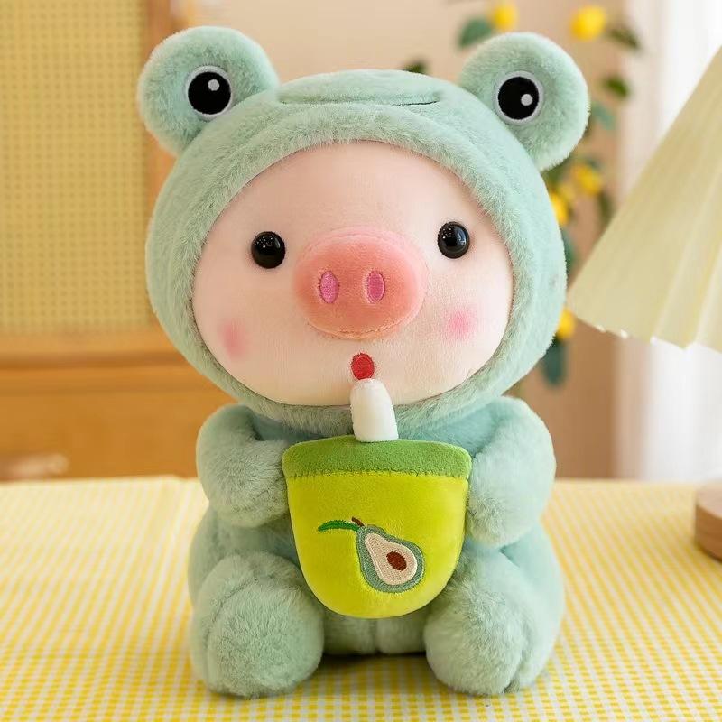 1 Piece of 25cm Frog Tiger Rabbit Wild Boar Tea Plush Pink Pig Milk Tea Plush Toy Boy Girl Childrens Gift