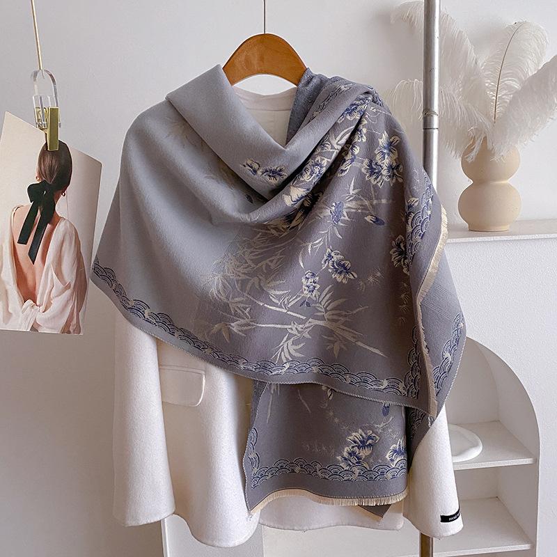 Sweet And Elegant, Literary And Artistic, Bamboo Shadow, Dark Fragrance, Light National Style Scarf, Women'S Double-Sided Double Wearing Shawl