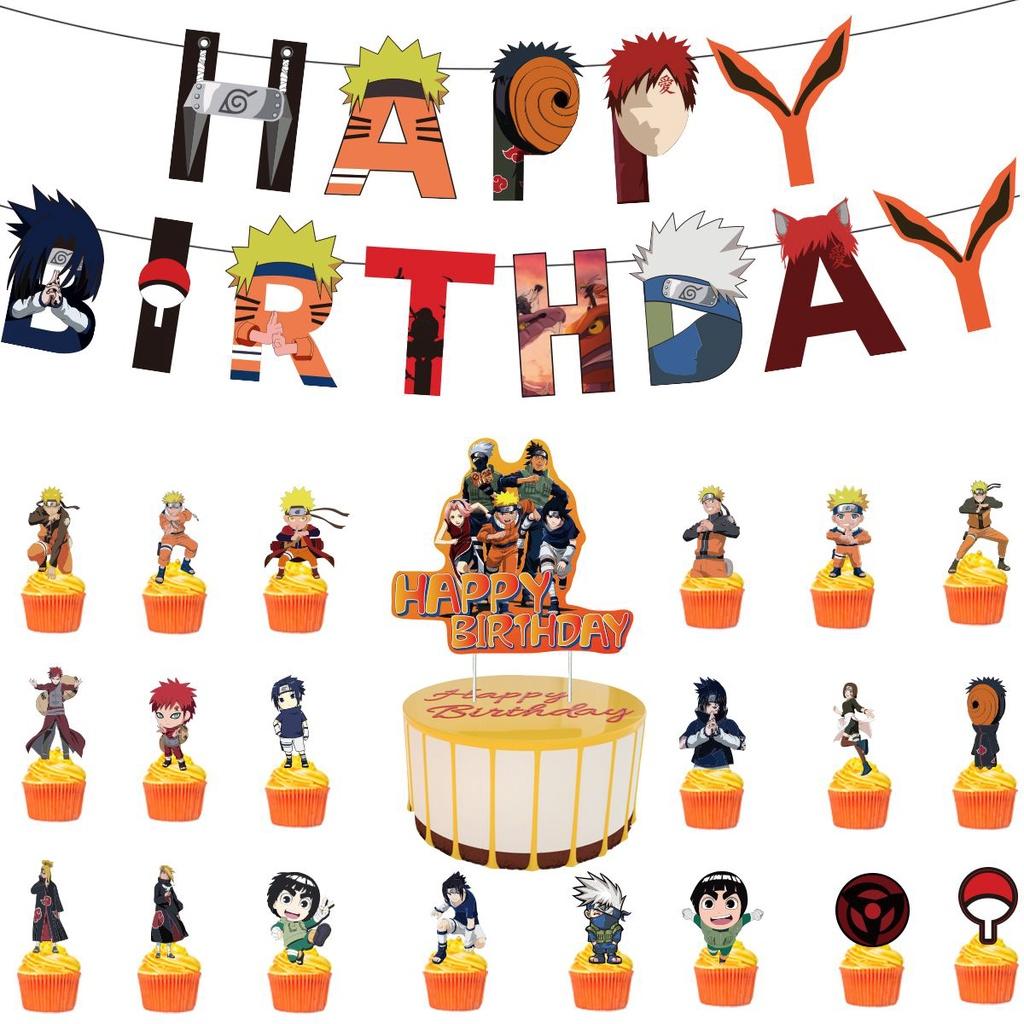 Наруто Аниме Тематическая Вечеринка по Случаю Дня Рождения Воздушный Шар Баннер Топпер для Торта Украшение Вечеринка
