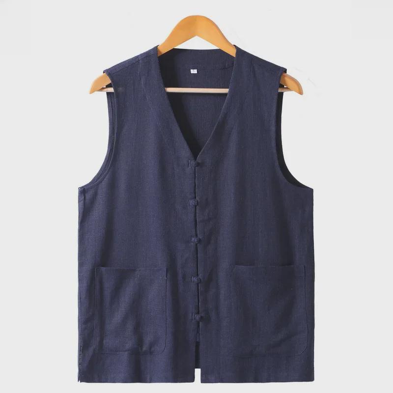 Мужской летний жилет в китайском стиле из хлопка и льна в стиле Тан — легкий, для людей среднего и пожилого возраста, доступны большие размеры