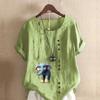 Women's New Fashion Linen Shirt Round Neck Short Sleeve Elephant Printed T-shirt Summer Ladies Casual Plus Size Blouse Tops