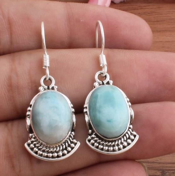 Серьги из натурального камня ларимар, серебро 925 пробы, серьги-подвески из стерлингового серебра 925 пробы, подарок для нее, ювелирные изделия ручной работы, подарок для праздничной одежды,
