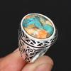 Мужское кольцо 925 пробы стерлинговое серебро с покрытием, с натуральным камнем бирюза медь устрицы, ретро, племенной, филигранный ободок