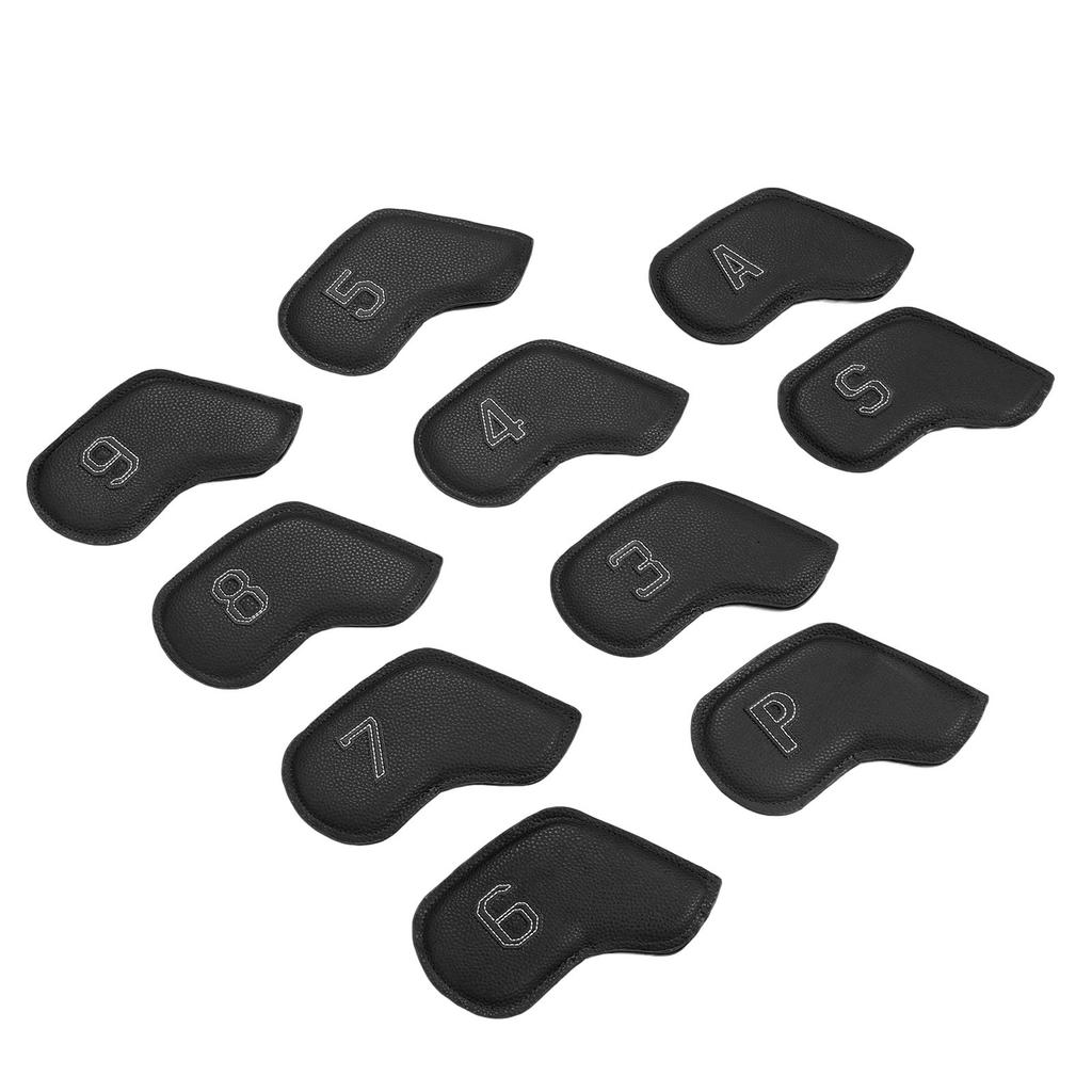 10PCS Golf Head Protective Covers Waterproof PU Material Golf Putter Headcover Guard Set for Outdoor Use Black
