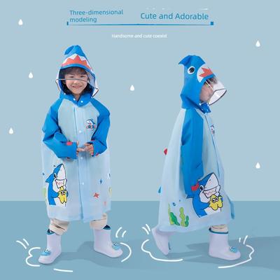 Children's Raincoat Baby Cartoon Shark Outdoor Waterproof Zipper Poncho for Boys and Girls Primary School Students Rain Gear for Men