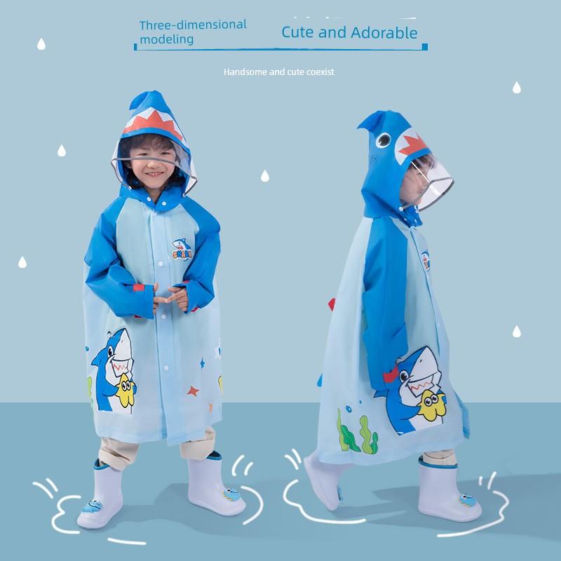 Children's Raincoat Baby Cartoon Shark Outdoor Waterproof Zipper Poncho for Boys and Girls Primary School Students Rain Gear for Men