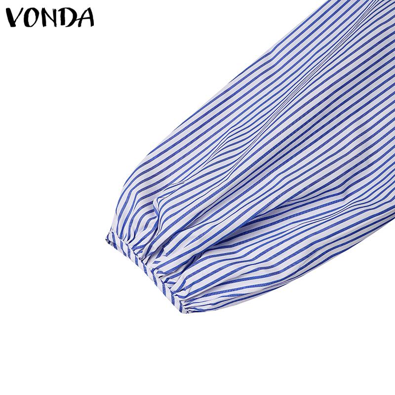 VONDA Женские винтажные рубашки с открытыми плечами и длинным рукавом в полоску с галстуком-фонариком