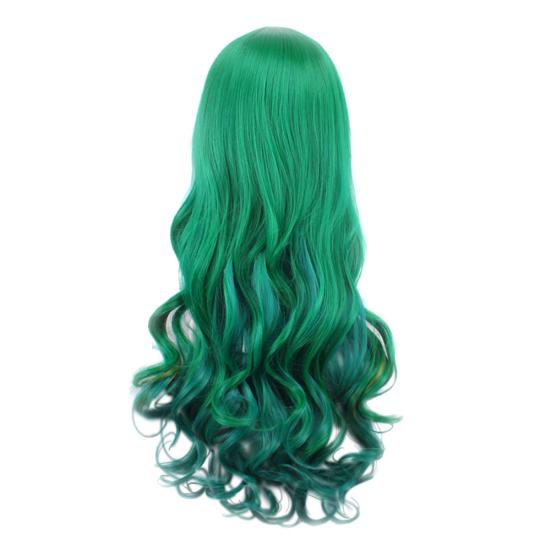 Talos Natural Hairpiece Women Gradient Green Long Curly Wig Fluffy for Cosplay Party