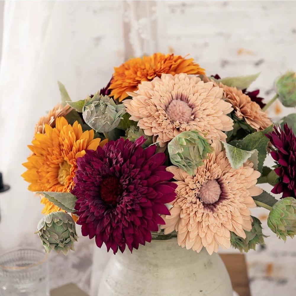 2 шт. Свадебный букет невесты, искусственные цветы подсолнечника, зелень, большой выжженный искусственный цветок для самостоятельного изготовления, декора в виде центральной части, декора цветочной композиции