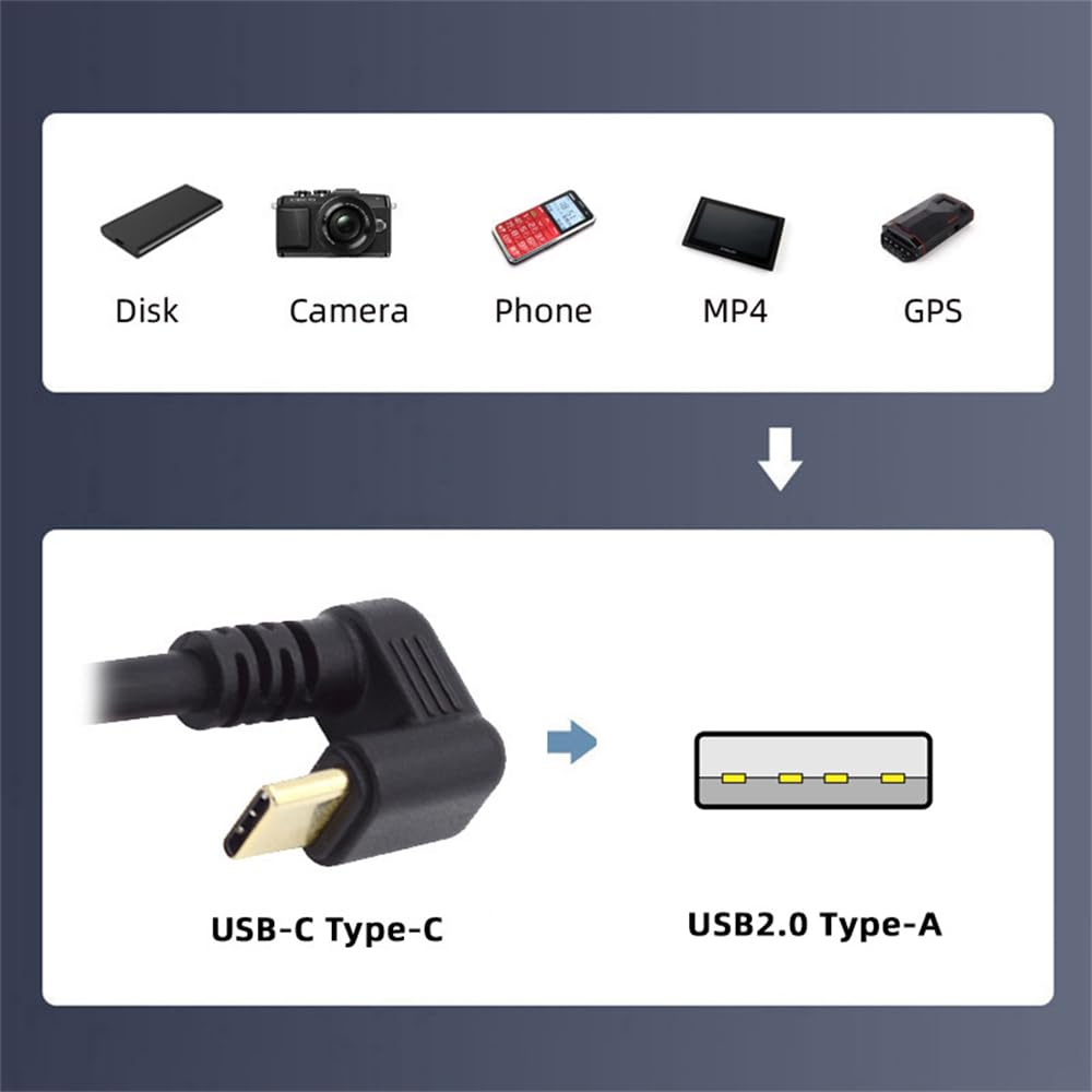 Кабель USB для передачи данных и питания 480 Мбит/с, штекер USB-A - штекер USB-C под углом 90 градусов, штекер, USB-C USB-C, U-образный,