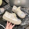 Leather Thick-soled Stars Two Wear Casual Little White Shoes Women's 2025 New Satin-faced Lazy People Step On Heel Shoes Soft-soled Shoes