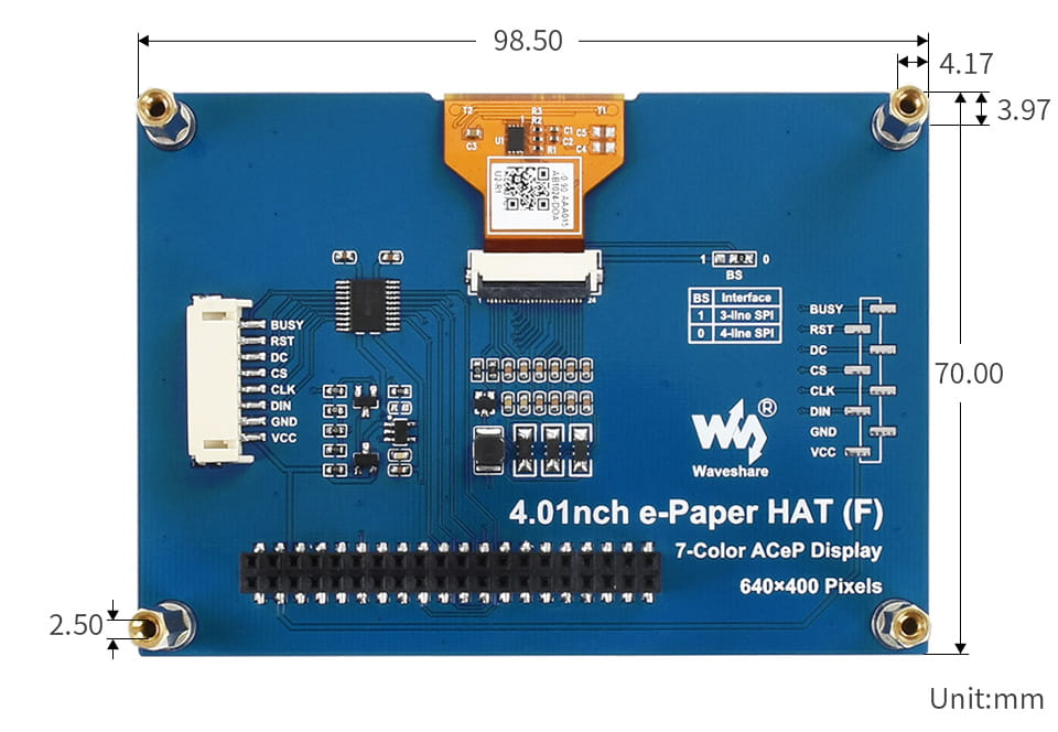 4.01 inch 7-color E-Paper E-Ink Display Module for Raspberry Pi