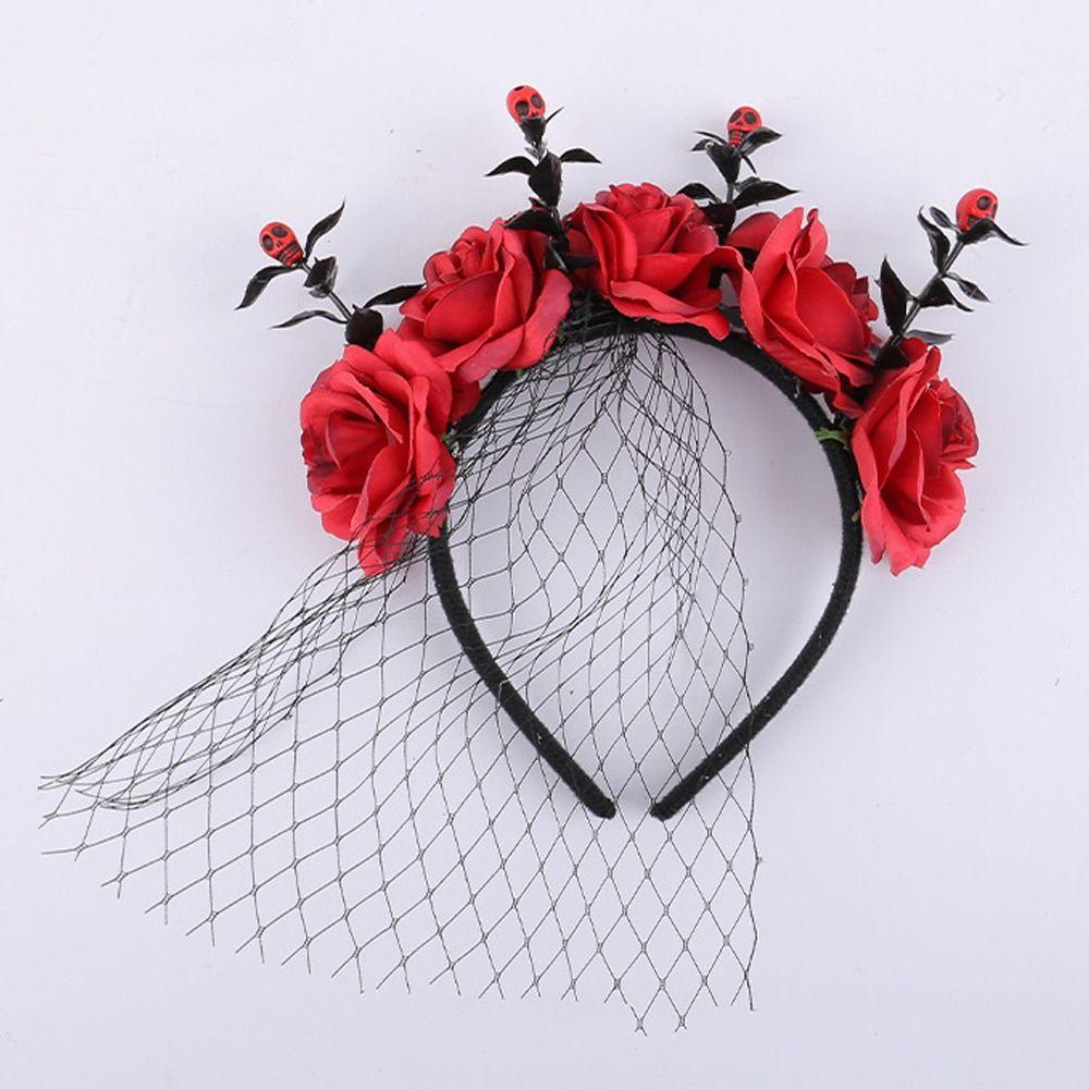 Lace Veil Rose Hair Hoop Gothic Halloween Flower Crown Halloween Decor Gifts