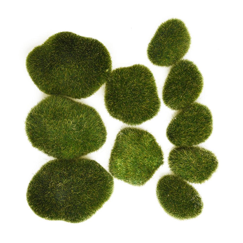 Natural Looking Green Moss Stones Pack of 8 for Landscape and Balcony Use