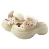 Warm Edge Winter Thick-soled Hole Shoes Female Cute Bear Velvet Warm and High Waterproof Outer Wear Fluffy Cotton Slippers