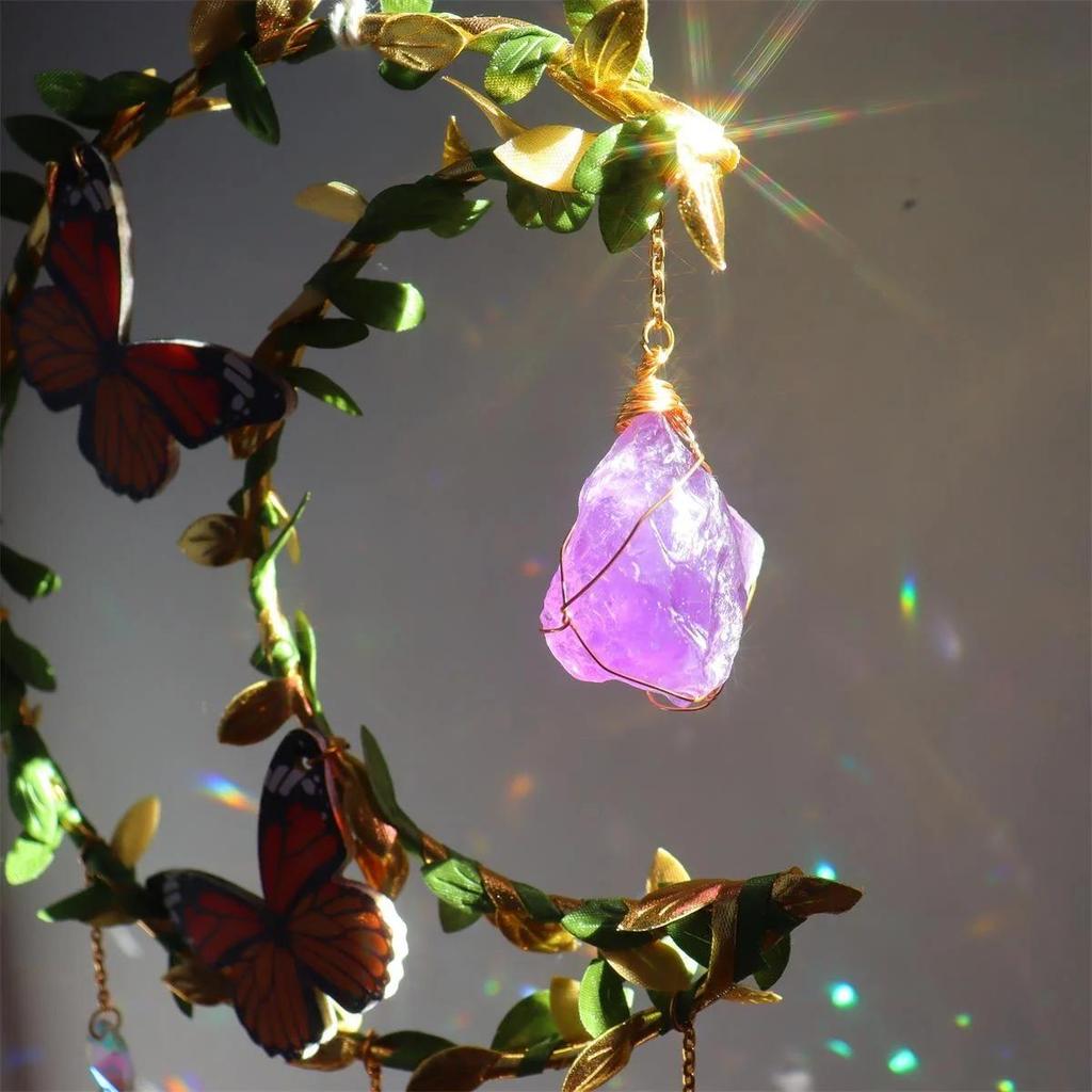 Crystals Wind Chime Star Moon Butterfly Hanging Ornament Sun Catcher Diamond Prisms Rainbow Maker Pendant Home Garden Decor