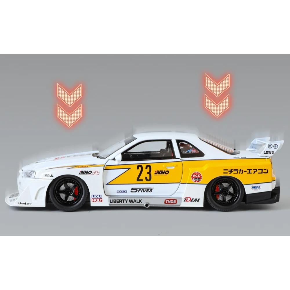 1/24 Nissan Skyline GTR-R34 S15 гоночный автомобиль из легкого сплава, модифицированные транспортные средства, литая металлическая модель автомобиля, звуковая и световая детская игрушка в подарок C354