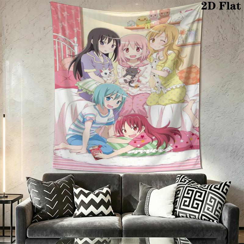 Puella Magi Madoka Magica Wall Tapestry Aesthetic Wall Hanging Printed Fabric Blanket Decorative Tapestries for Bedroom Living Room Home Decor