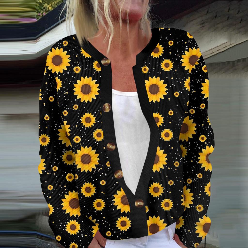 Women's Fashion Long Sleeve Christmas Snowman Snowflake Print Jacket Cardigan