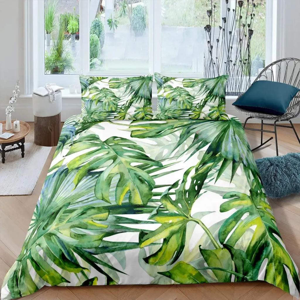 Комплект постельного белья Leaf Romantic Holiday Island Hawaiian Banana Trees Double Queen King Full Size Polyester Qulit Cover