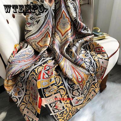 Роскошный брендовый осенне-зимний женский новый стильный модный шелковый шарф с принтом в тон, женский популярный головной платок, пляжная шаль