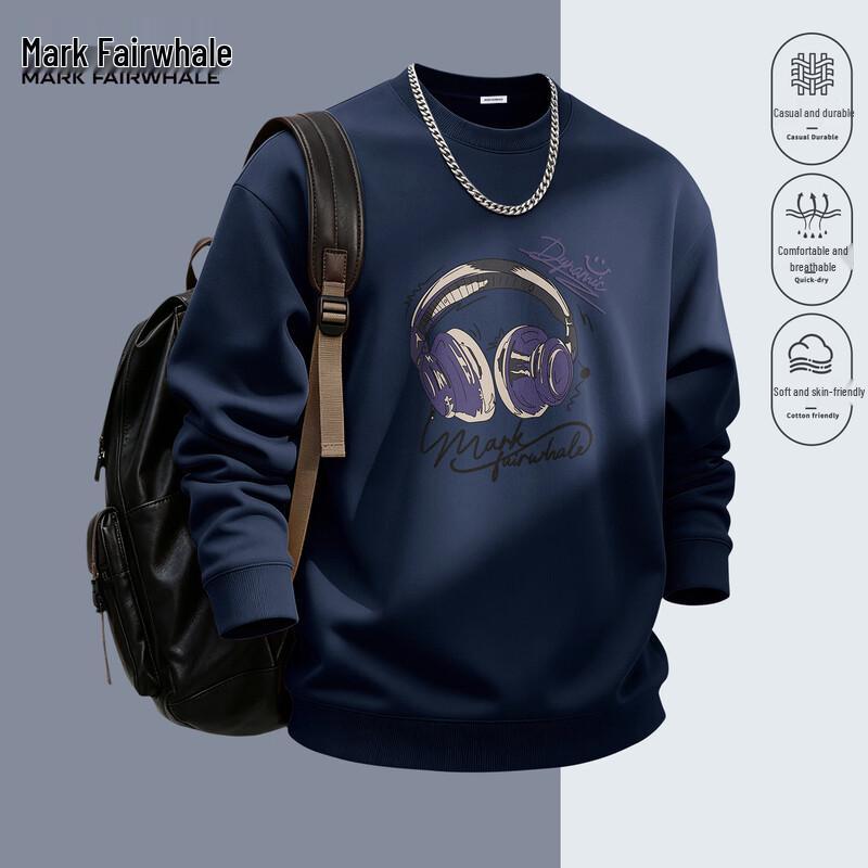 Mark Fairwhale Men's American Trend Heavyweight Round Neck Sweatshirt