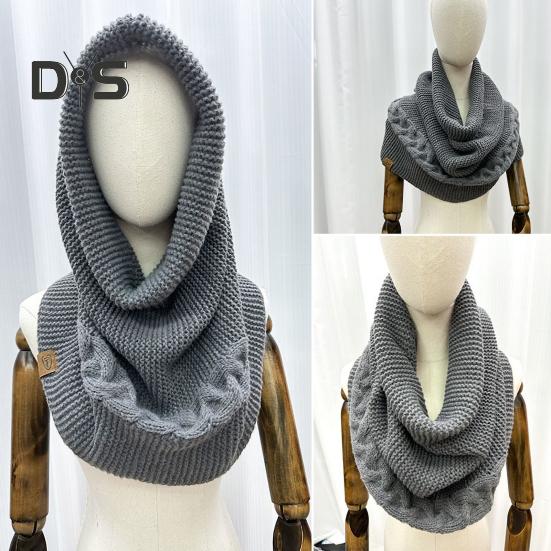 Winter Wool Knitting Scarf Women Men Solid Color Dual Use Shawl Scarf Twist Texture Versatile Warm Hat Scarf